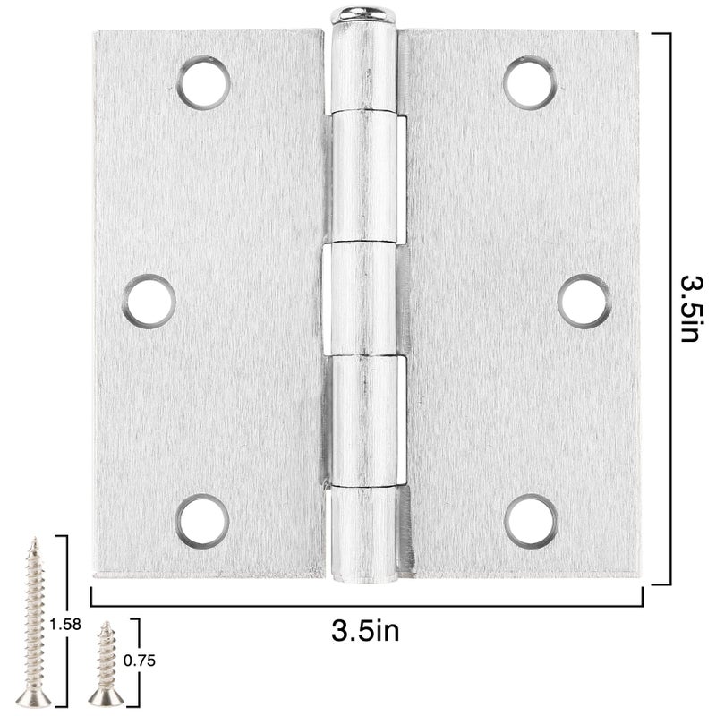 JIW Square Door Hinges Satin Nickel 3.5"" x 3.5 Inch Brushed Nickel Door Hinges,3 1/2"" Interior Door Hinges Square Corners 3 "" Silver Iron Residential Hinges for Doors Bedroom Security Hardware 12 Pack - Image 2